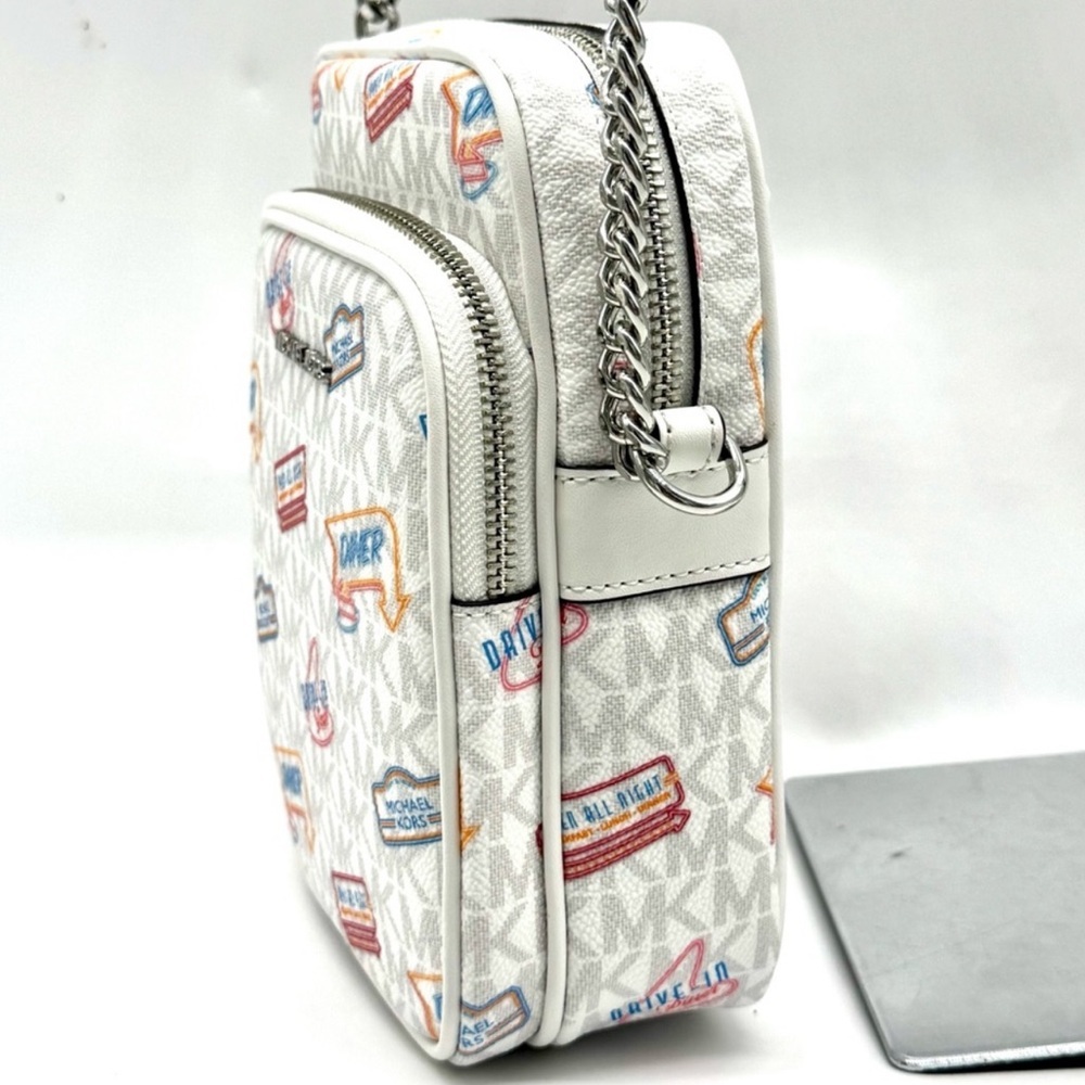 Michael Kors Jet Set Medium Printed Signature Logo Crossbody Bag Optic White - Picture 4 of 9